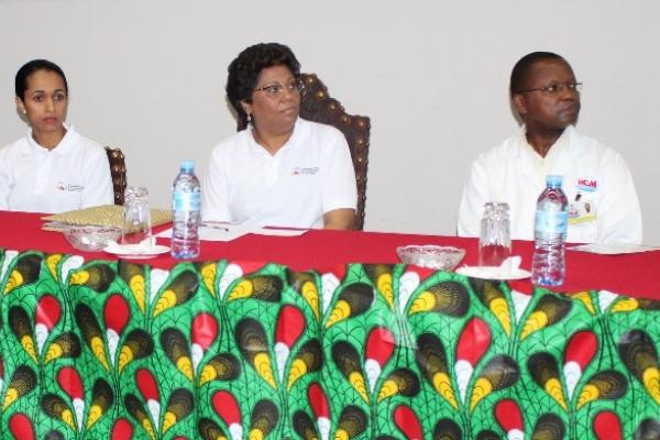 Speakers at the launch of the Mozambique NCD Alliance, on 30 November 2018. (left to right) Dr. Neusa Jessen (AMOCOR), Dr. Nazira Abdula (Mozambican Minister of Health), Dr. Mouzinho Saide (Director, Maputo Central Hospital). 