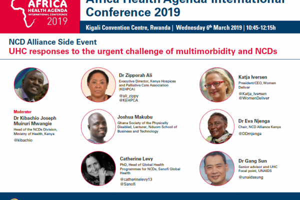 Speakers for the NCD Alliance event, UHC responses to the urgent challenge of multimorbidity and NCDs, at the AMREF Africa Health Agenda International Conference 2019
