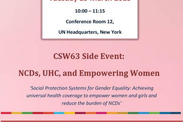 Invitation to side-event co-hosted by NCD Alliance at CSW63, on 19 March 2019.
